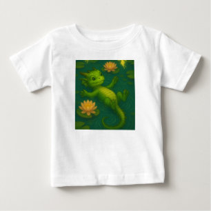 Cute baby green forest dragon puppy eyes swimming T-Shirt