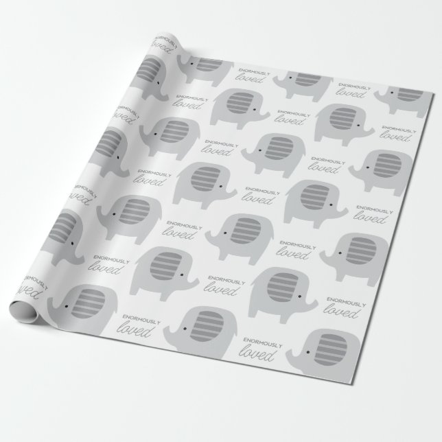 Cute Baby Grey Elephants Wrapping Paper (Unrolled)