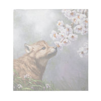 Cute Baby Grey Wolf Pup and Flowers