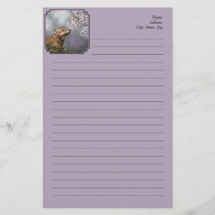 Cute Baby Grey Wolf Pup and Flowers Stationery