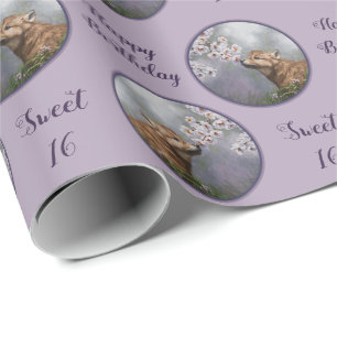 Cute Baby Grey Wolf Pup and Flowers Wrapping Paper