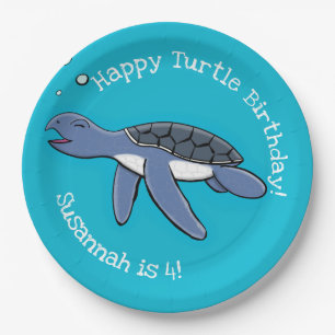 Cute baby happy sea turtle swimming cartoon paper plate