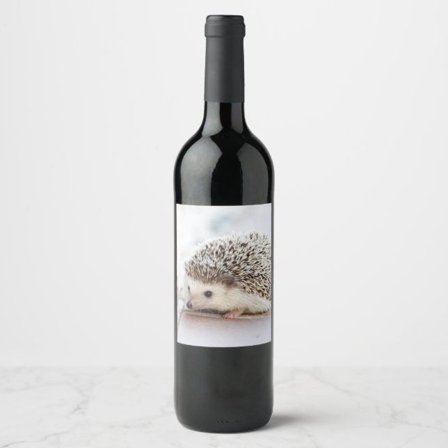 Cute Baby Hedgehog Animal Wine Label (Front)
