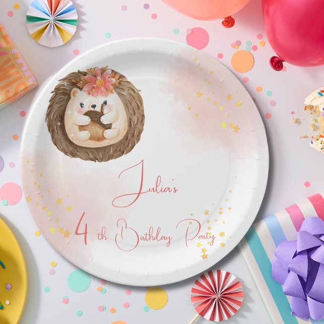 Cute Baby hedgehog Kids Birthday Paper Plate (Creator Uploaded)