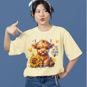 Cute Baby Highland Cow and Sunflower Western Sun T-Shirt