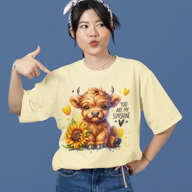 Cute Baby Highland Cow and Sunflower Western Sun T-Shirt (Creator Uploaded)