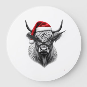 Cute Baby Highland Cow Christmas Santa Gifts Xmas Large Clock