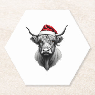 Cute Baby Highland Cow Christmas Santa Gifts Xmas Paper Coaster