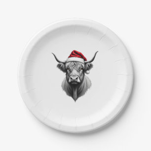 Cute Baby Highland Cow Christmas Santa Gifts Xmas Paper Plate