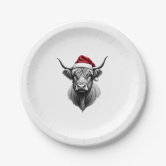 Cute Baby Highland Cow Christmas Santa Gifts Xmas Paper Plate