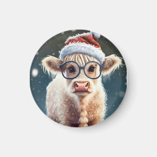 Cute baby Highland Cow In The Snow Magnet