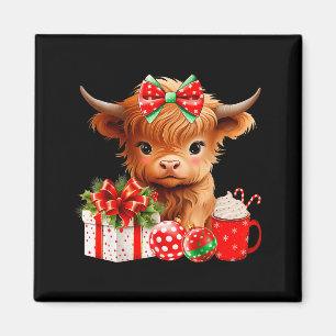 Cute Baby Highland Cow Merry Christmas Farmer Cow Magnet