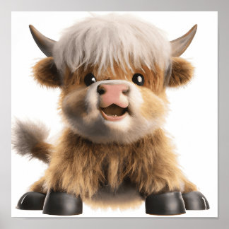 Cute baby highland cow poster print