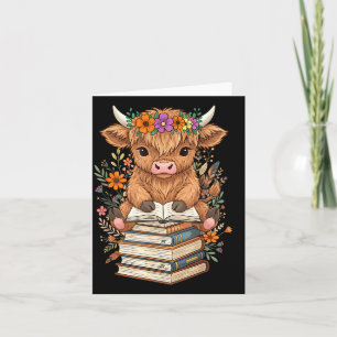 Cute Baby Highland Cow Reading Book Librarian Book Card