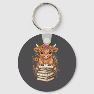 Cute Baby Highland Cow Reading Book Librarian Book Key Ring