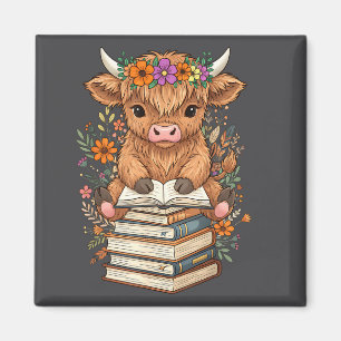 Cute Baby Highland Cow Reading Book Librarian Book Magnet