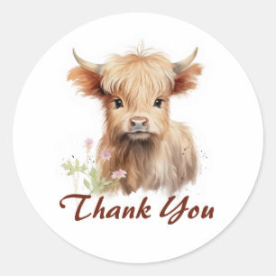 Cute Baby Highland Cow Spring Flowers Personalised Classic Round Sticker