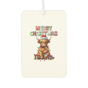 Cute Baby Highland Cow With Christmas Lights Car Air Freshener