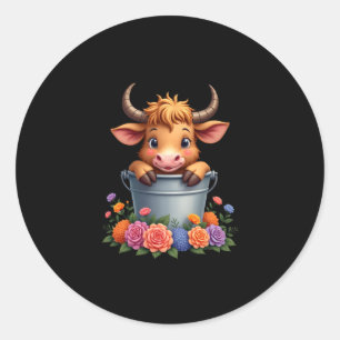 Cute Baby Highland Cow With flowers Calf Animal co Classic Round Sticker