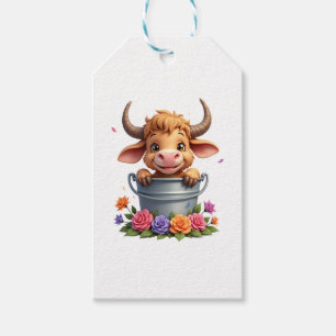 Cute Baby Highland Cow With flowers Calf Animal co Gift Tags