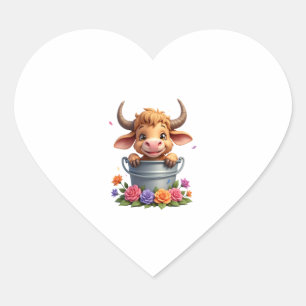 Cute Baby Highland Cow With flowers Calf Animal co Heart Sticker