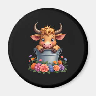 Cute Baby Highland Cow With flowers Calf Animal co Magnet