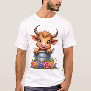 Cute Baby Highland Cow With flowers Calf Animal co T-Shirt