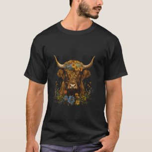 Cute Baby Highland Cow With Flowers Calf Animal Me T-Shirt