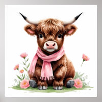 Cute Baby Highland Cow with Flowers