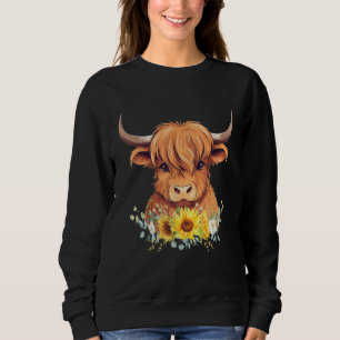 Cute Baby Highland Cow With Sunflowers Calf Animal Sweatshirt
