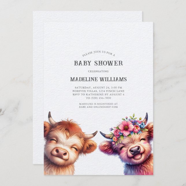 Cute Baby Highland Cows Baby Shower Invitation (Front/Back)