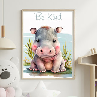 Cute Baby Hippo Animal Print