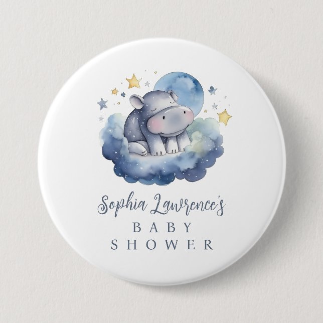 Cute Baby Hippo Baby Shower 7.5 Cm Round Badge (Front)