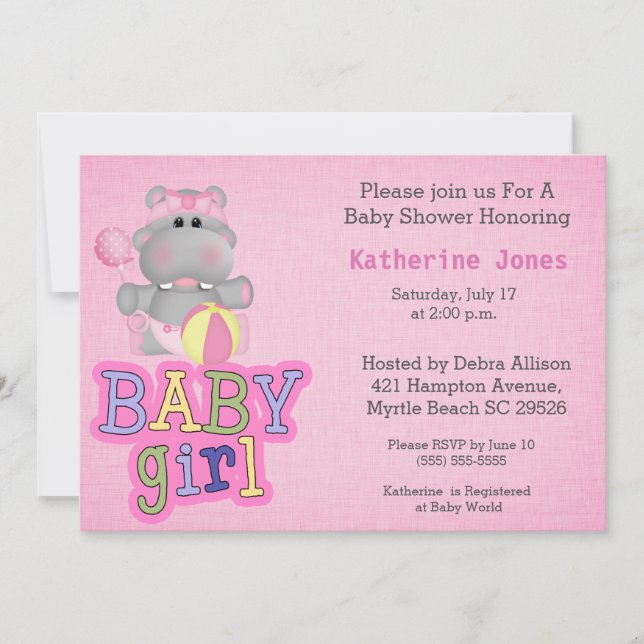 Cute Baby Hippo Baby Shower Invitation (Front)