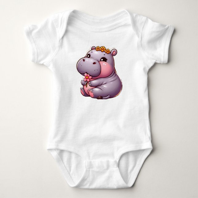 Cute Baby Hippo Baby Wear Bodysuit (Front)