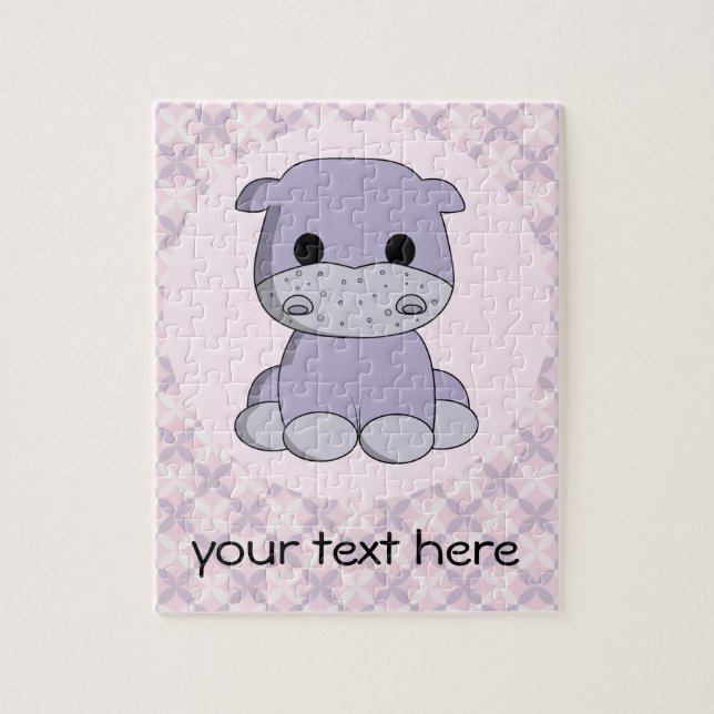 Cute baby hippo cartoon custom kids puzzle (Vertical)