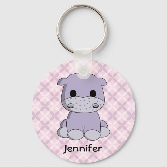 Cute baby hippo cartoon name girl keychain (Front)