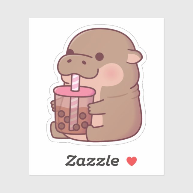 Cute Baby Hippo Drinking Boba Tea (Sheet)