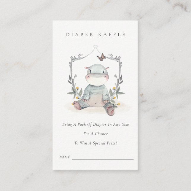 Cute Baby Hippo Foliage Diaper Raffle Baby Shower Enclosure Card (Front)
