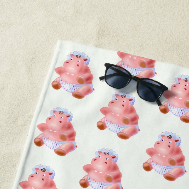 Cute Baby Hippo Funny Beach Towel (In Situ)