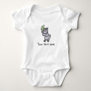 Cute Baby Hippo Green add Name Unisex Baby Bodysuit