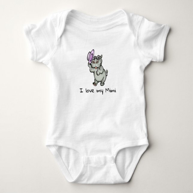 Cute Baby Hippo I Love my Mimi Baby Bodysuit (Front)
