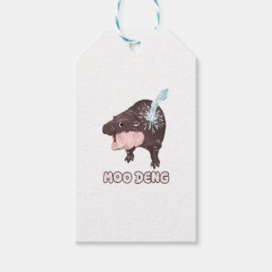 Cute Baby Hippo Moo Deng Bouncy Pig in Thai T-Shir Gift Tags