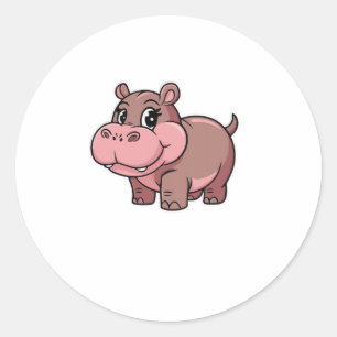 Cute Baby Hippo Moo Deng Long Sleeve T-Shirt Classic Round Sticker
