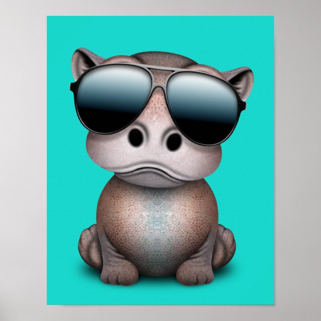 Cute Baby Hippo Wearing Sunglasses Poster (Front)
