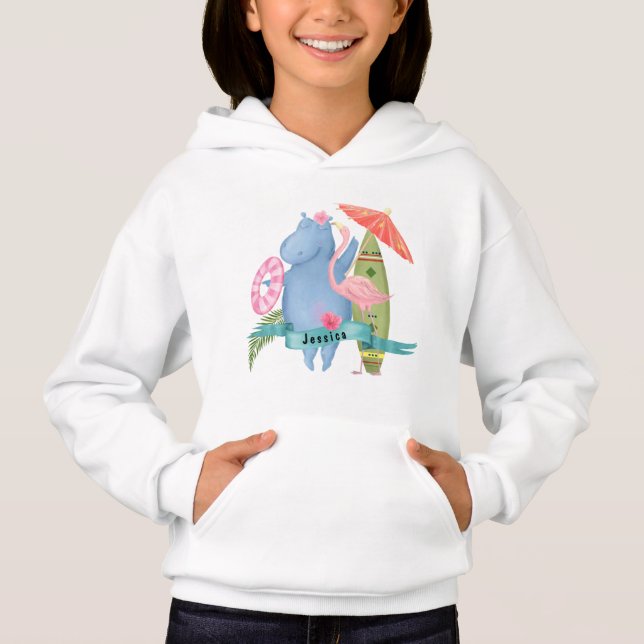 Cute Baby Hippo with Flamingo Custom Name  (Front)