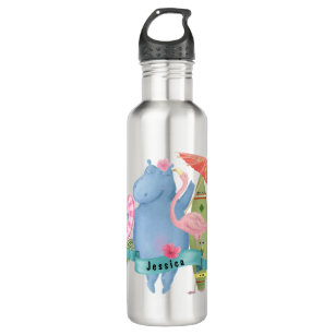 Cute Baby Hippo with Flamingo Custom Name     710 Ml Water Bottle