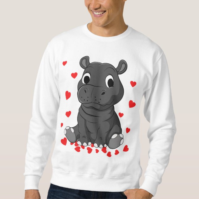 cute baby hippopotamus valentines day hippo love sweatshirt (Front)