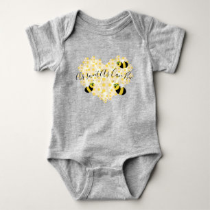 Cute Baby Honey Bee Honeycomb Heart with Name Baby Bodysuit