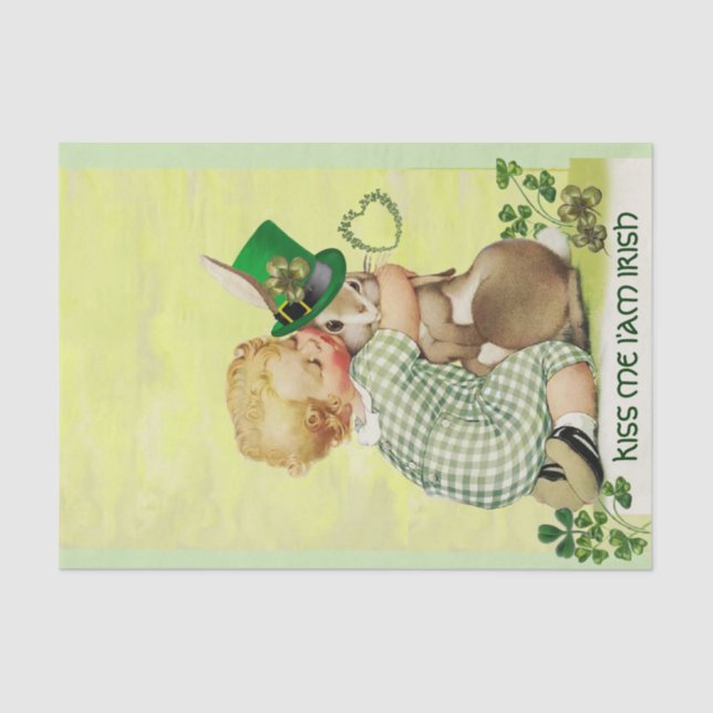 CUTE BABY HUGGING RABBIT  Irish St. Patrick's Day Tissue Paper (Front)